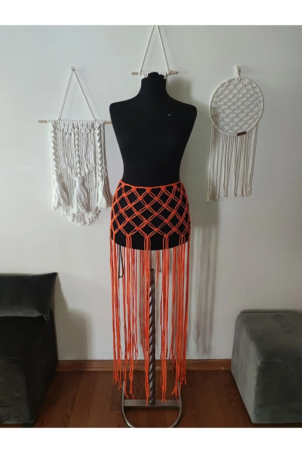 Macrame Handmade Orange Women 'S Beach And Festival Kilt-Pareo-BNT877