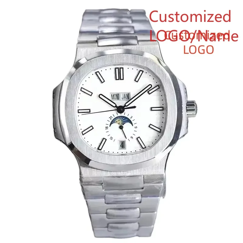 Мужские часы Moonphase Calendar Daydate Автоматические механические часы из нержавеющей стали 904L, серебро, золото, черный, синий, по индивидуальному заказу