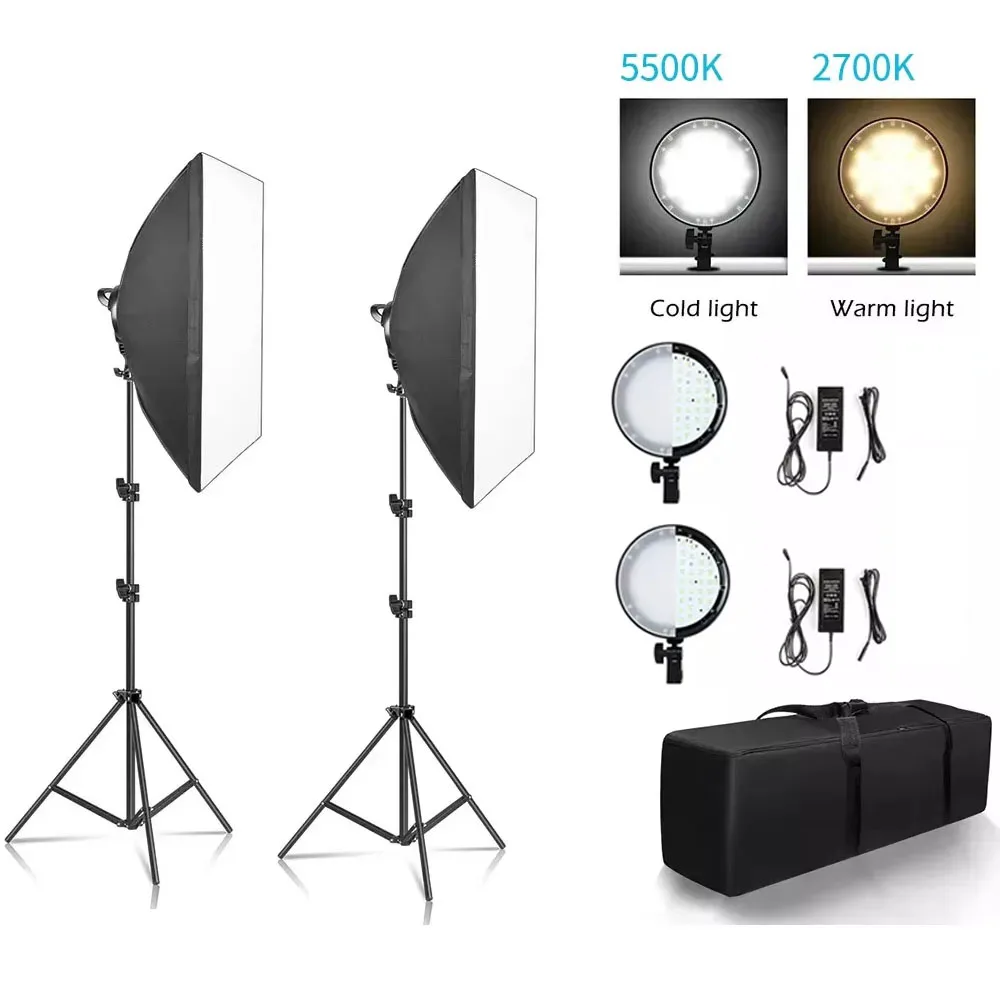 50X70 Softbox LED Lamp Photography Lighting Kit Two Bi Colors Soft Box Continuous Light Accessories Photographic Studio Camera