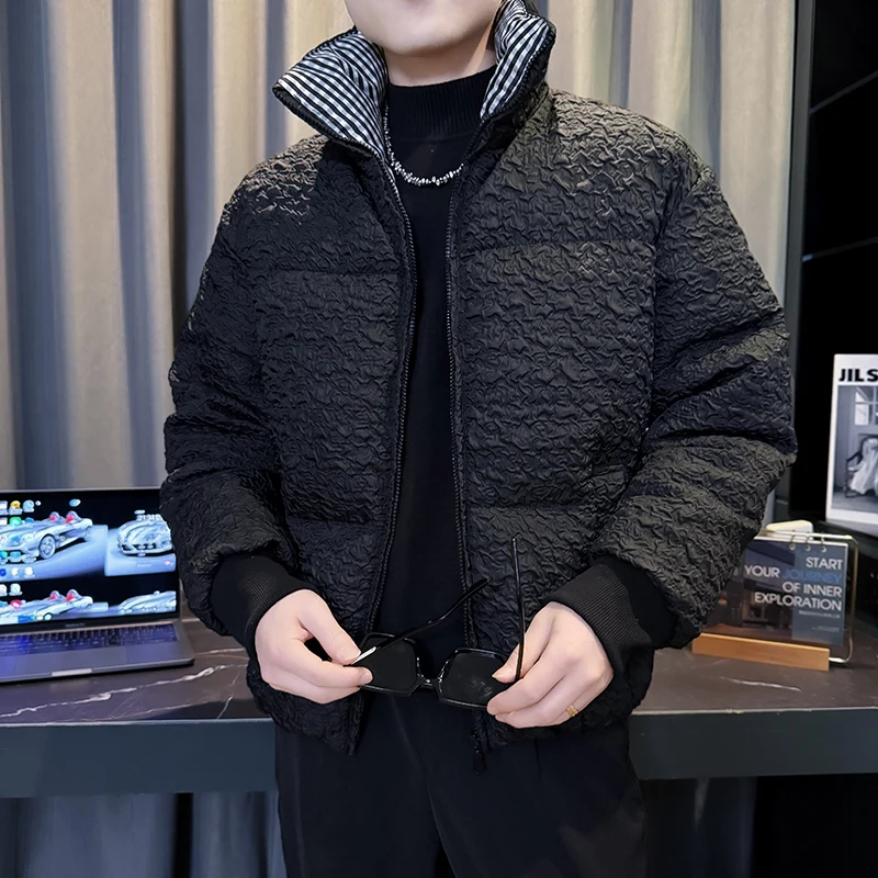 

Winter Korean Loose Parkas Jacket for Men Stand Collar Thick and Warm Jackets Casual Streetwear Hiphop Overcoat Men Clothing