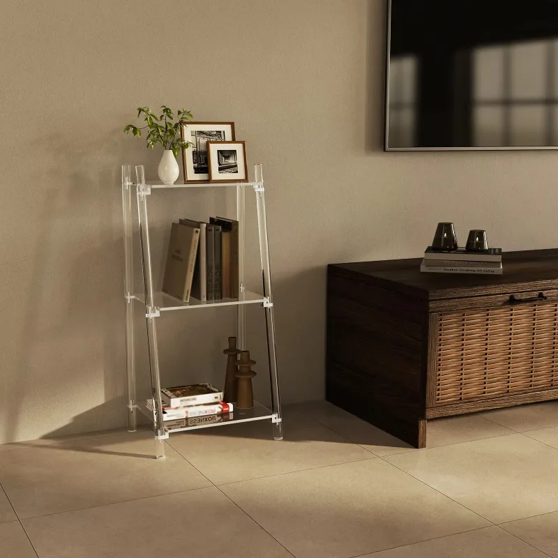 small acrylic trapezoidal bookshelf, three-layer transparent shelf, living room bathroom office floor display