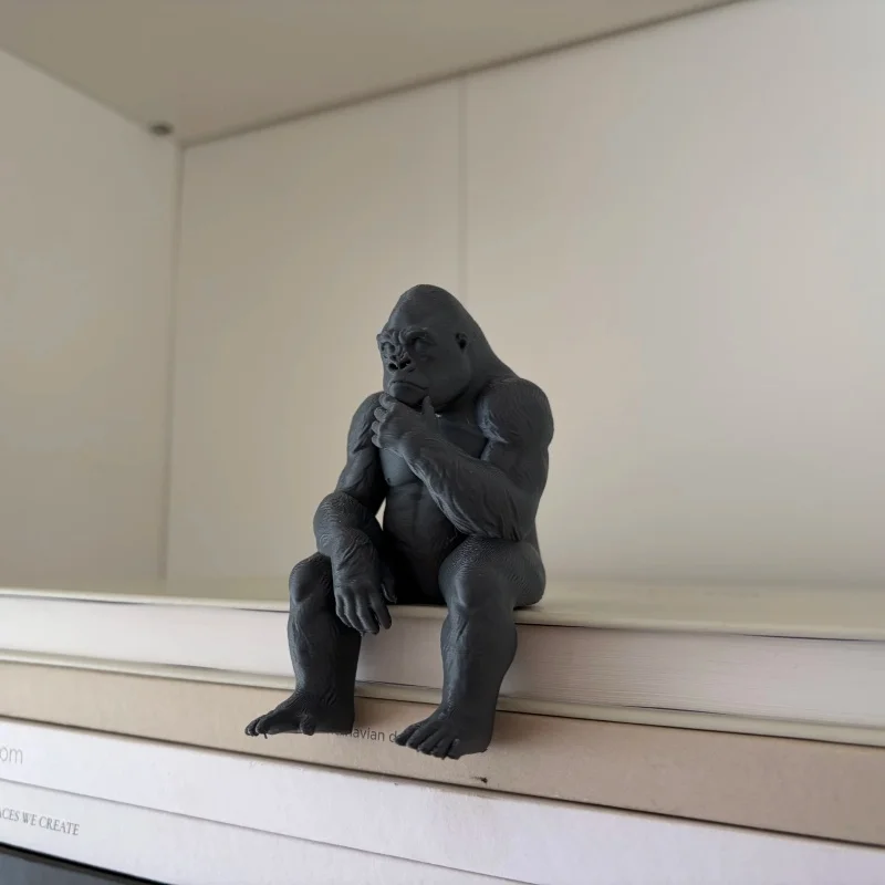 Thinking Gorilla Figurine, Pensive Gorilla Statue Shelf Sitter, Modern Animal Sculpture Decorative Ornament for Living Room Office