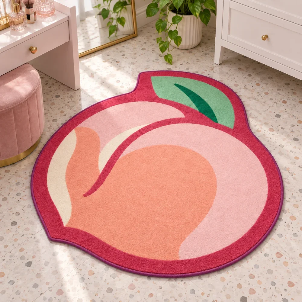 Peach Shaped Rug, Pink Peach Fruit Floor Mat, Sweet Irregular Decor for Bedroom, Living Room, Kids Room, Nursery, Dorm Room
