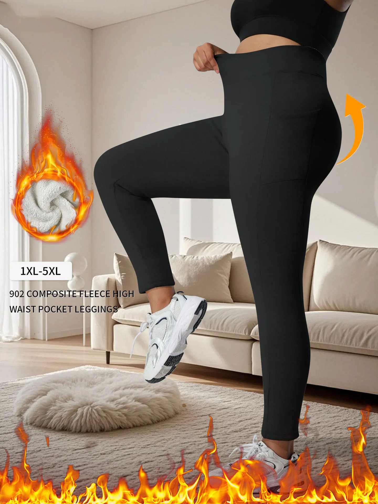 المرأة حجم كبير مبطن بالصوف طماق غير رسمية عالية الخصر الخريف الشتاء الدافئة ضيق صالح ملابس خارجية مع جيوب #5