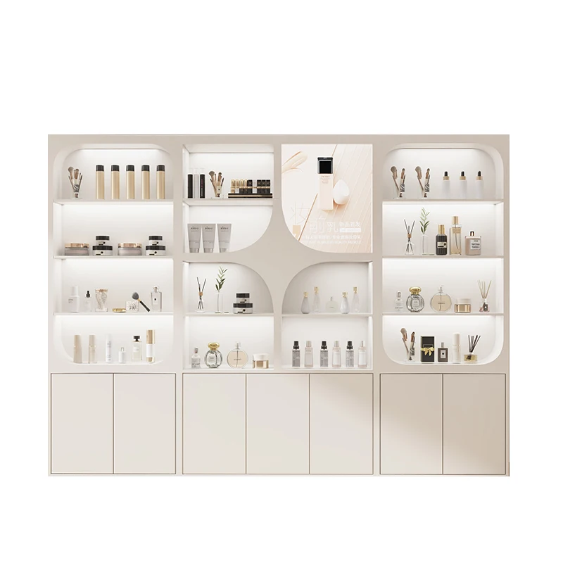 

Modern Design High-End Cosmetic Skin Care Display Cabinet for Beauty Salons Bag Background Wall Storage Shelf