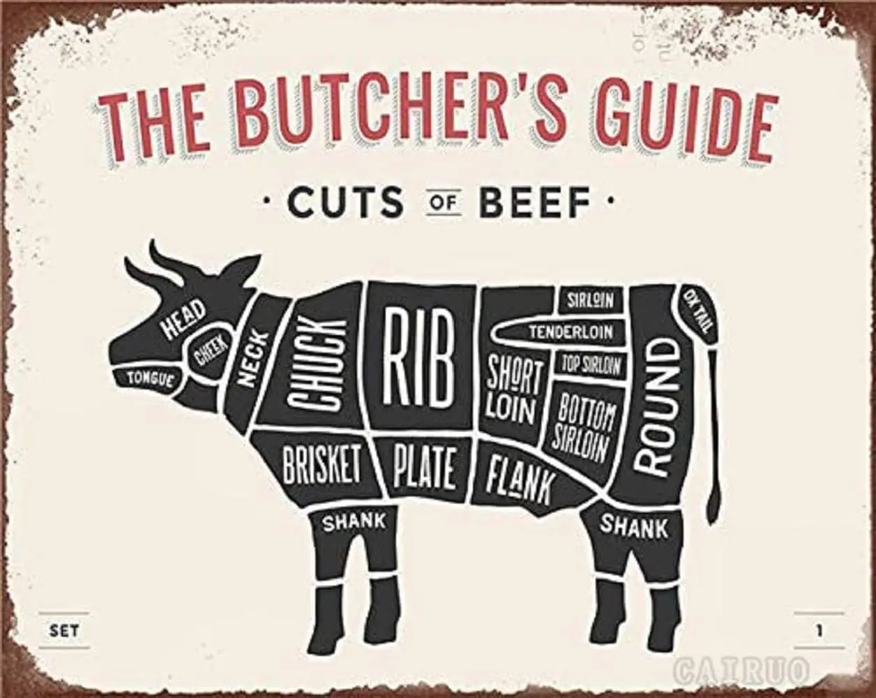 Tin Sign For Butchers Guide Curts of Beef Metal Family Farmhouse Wall Kitchen Decoration