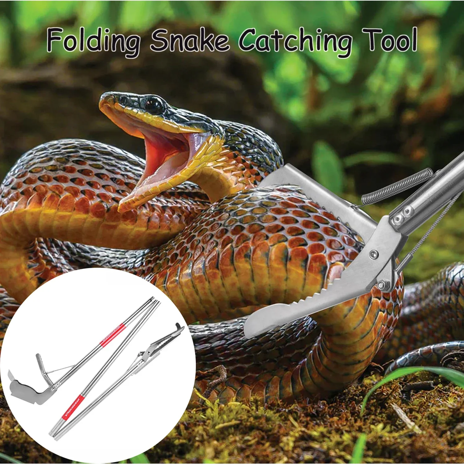 

60“ Stainless Steel Snake Pliers with Lock Professional Snake Catching Tool Collapsible Snake Stick Reptile Catcher Wide Jaws