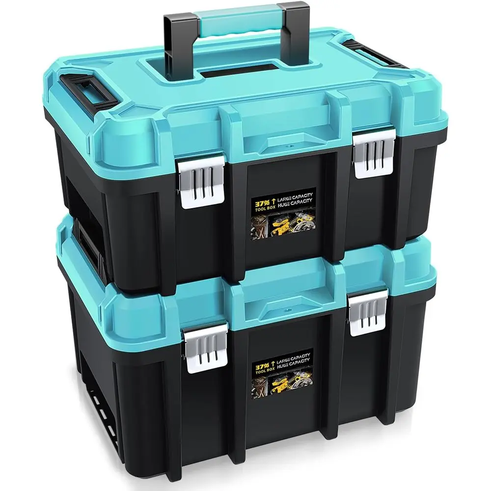 

17-Inch Dual Toolbox Organizer with Removable Tray, Portable Handle for Home, Garage, Office, and Car Storage - Blue