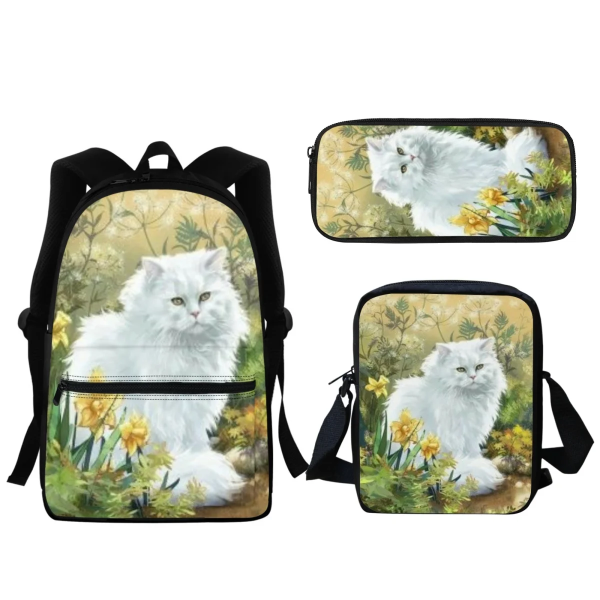 

Cute Oil Painting Cat Design BookBag Large Capacity Zipper Middle School Student Backpack Pencil Box Small Lunch Satchel 2024