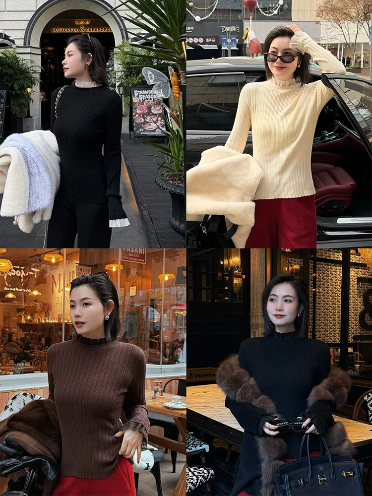 

Женский шерстяной вязаный свитер Ele, приталенный, с деревянным узором, зимний, модный, повседневный, из полиэфирного волокна