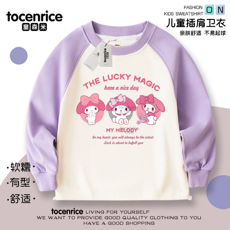 Kawaii Kuromi Girls Hoodie My Melody Anime Autumn Long Sleeve T-Shirt Cartoon Cute Sanrio Top Odzież dziecięca Tide Prezent dla dziecka