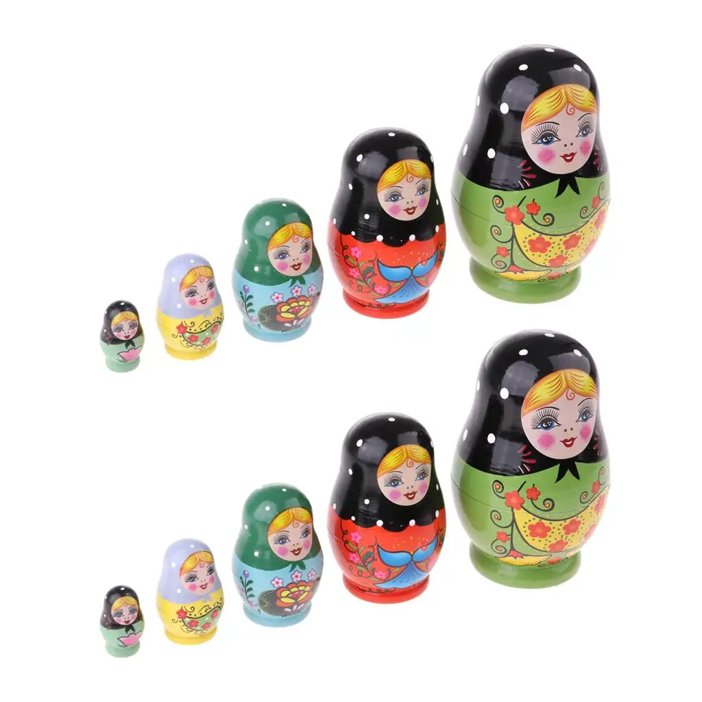 2 Female Russian Nesting Doll Matryoshka Wood for Children Kids Gift