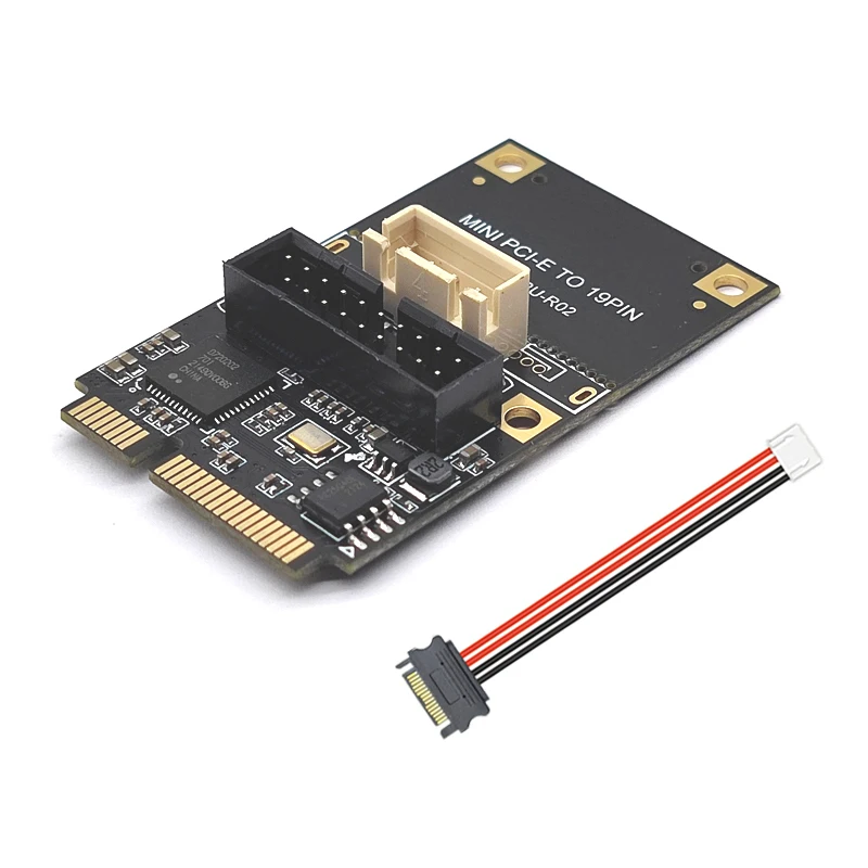 

Переходник с Mini PCIE на 19Pin, 2 порта USB 3,0, плата расширения, мини PCI Express на USB, 5 Гбит/с, плата преобразователя, 4-контактная мощность для ПК