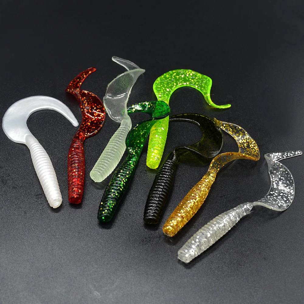 Angelköder Weicher Köder Wurm 7cm 9cm Süß- und Salzwasser Einzelschwanz-Grub Künstliche Köder TEXAS RIG Jigkopf Set 10 Stück AUSVERKAUF – Detail 4