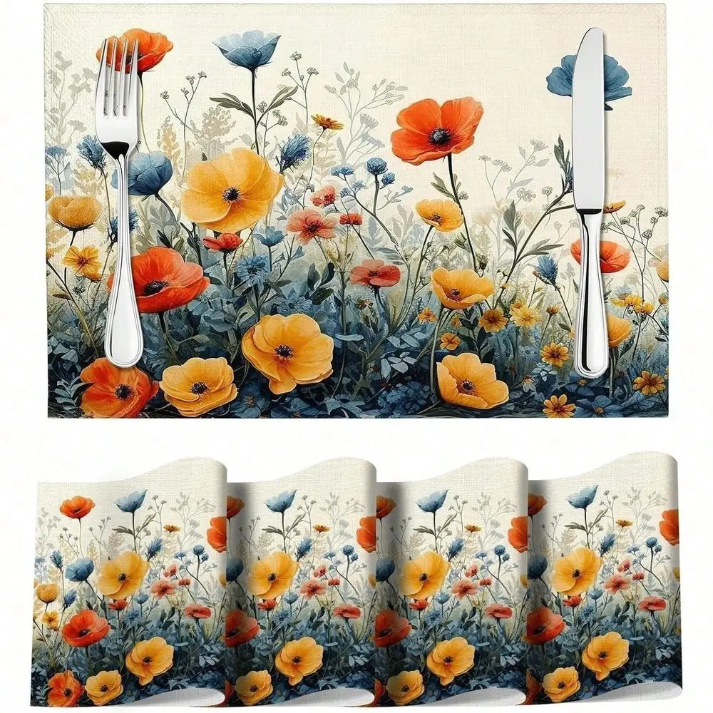 Wildflower Placemats For Spring Summer Kitchen Dining Table Party Home Decorations Durable Easy To Clean Stylish And Practical
