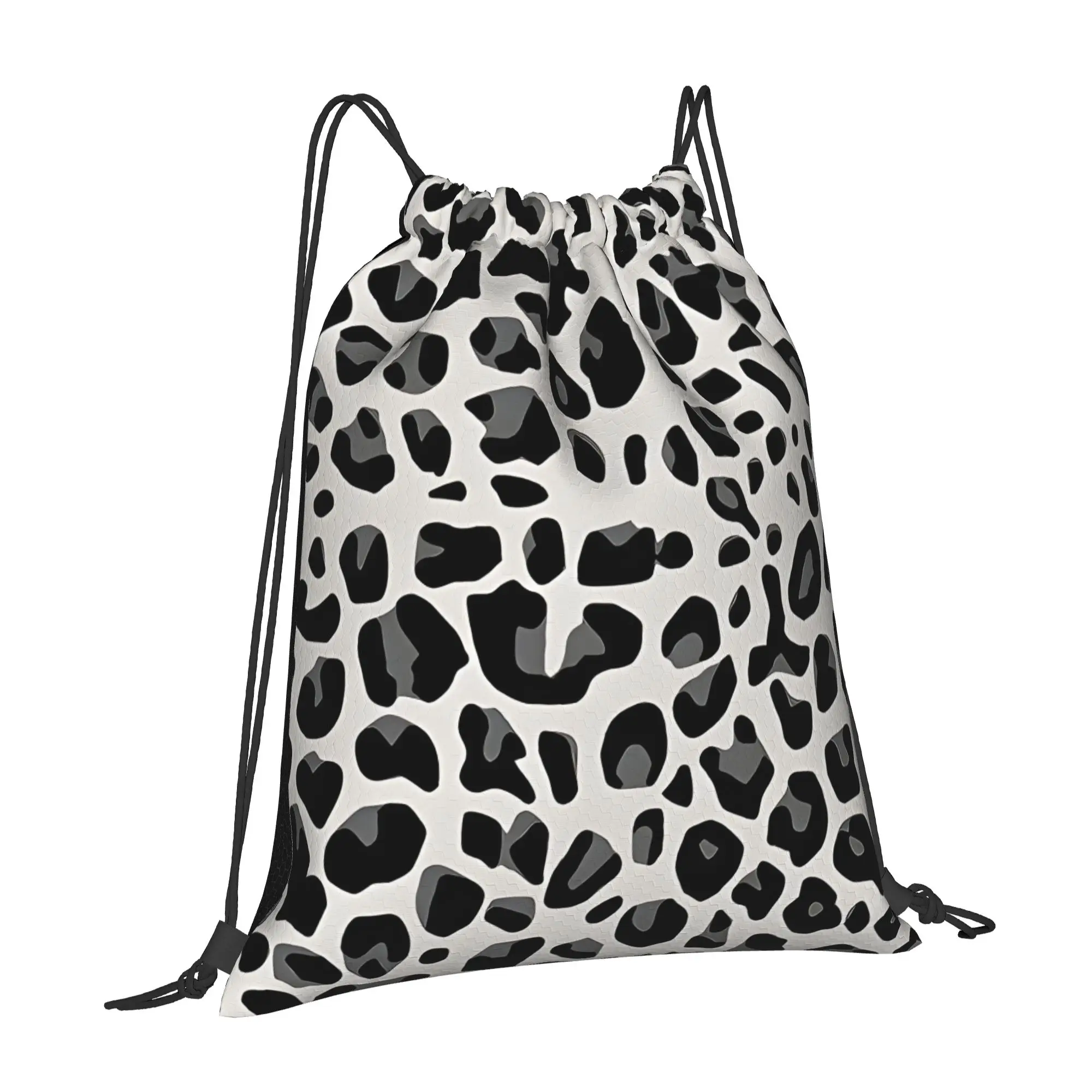 Snow Leopard Print Leopard Print Portable Shopping Drawstring Backpack Riding Backpack Gym Clothes Drawstring Bags