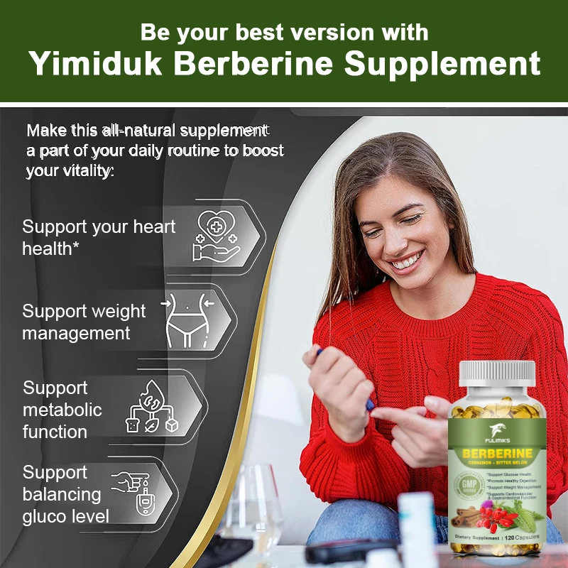 Berberine Supplement Capsules with Ceylon Cinnamon, Bitter Melon - Supports Immune, Heart Health & Gastrointestinal