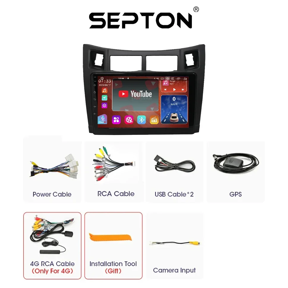 SEPTON Wifi 8+128G Car Radio for Toyota Yaris 2005-2012 Wifi Car Multimedia Player GPS CarPlay Stereo 4G Auto Car Radio