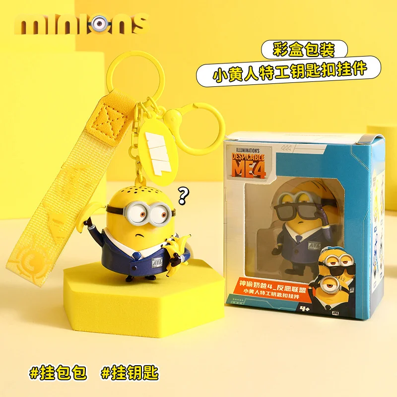 Minions secret service series Keychains Cute Cartoon Dave Gus Jerry Phil Model Toy Pendant Bag Accessories Car Key Ring Gift