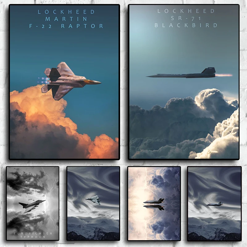 1pc Frameless F22 Rapter F35 Lightning SR 71 Military Fans Paintings Print Aesthetics Posters for Living Room Art Home Wall Deco