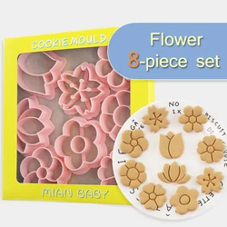 8Pcs Flower Shape Biscuit Mold Set Tulip Peach Blossom Sunflower Pattern Cookie Stamp  Cutter Home DIY Baking Tools