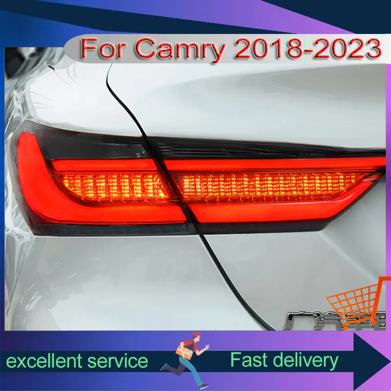 Full LED Car Rear Light For Toyota Camry 2018-2023 Year Modified Through Taillights With Running Brake Lamps Automobile Assembly