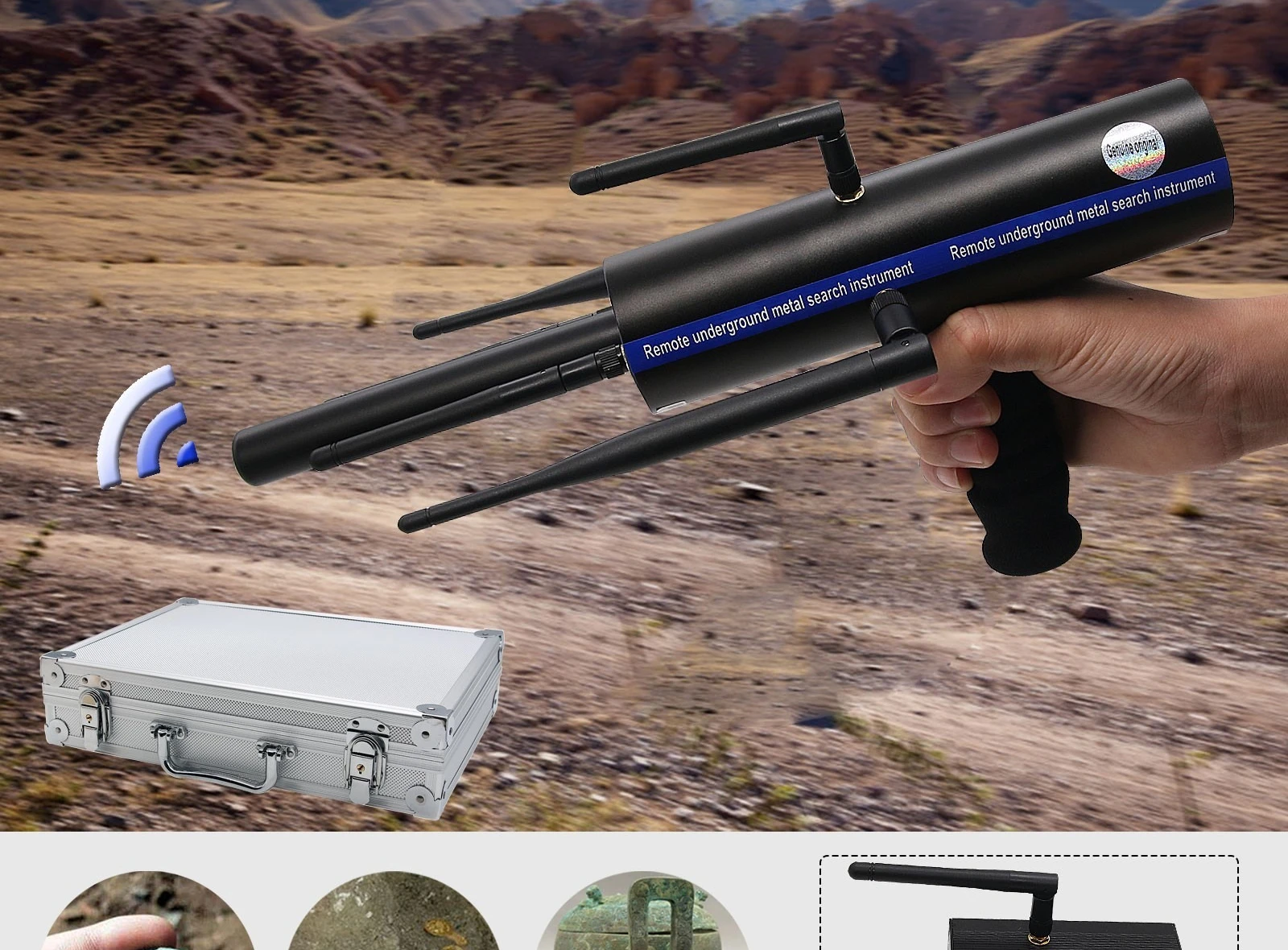 TAOMaxgeek AKS Long Range Gold Metal Detector Gems Diamond Finder Black w/ Six Antennas Aluminum Carry Case
