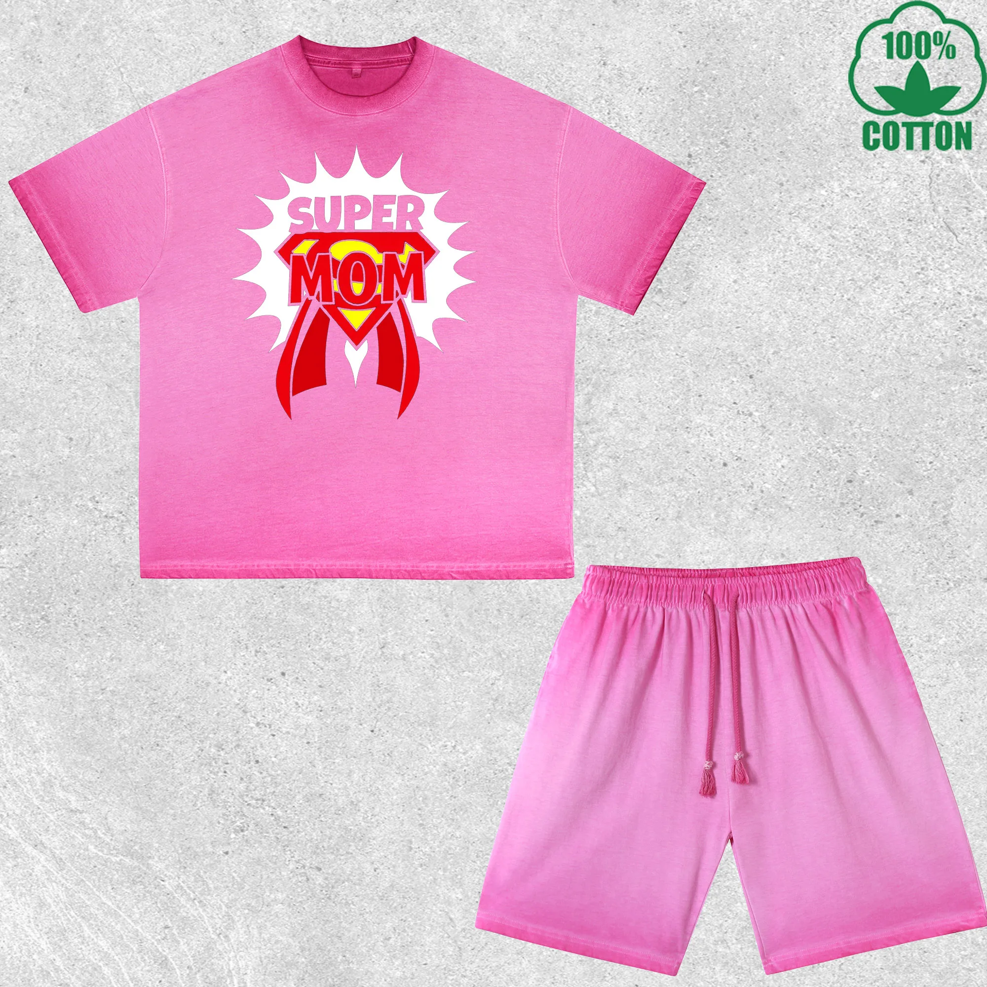 

Super Mom Printed Dirty Wash T-Shirt Shorts Set Multicolor Combo Loose Trendy Fashionable 100%Cotton Short Value Pack