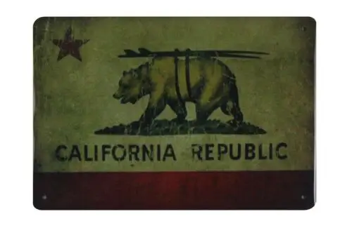 home decor California Republic Surfing surfboard bear tin metal sign