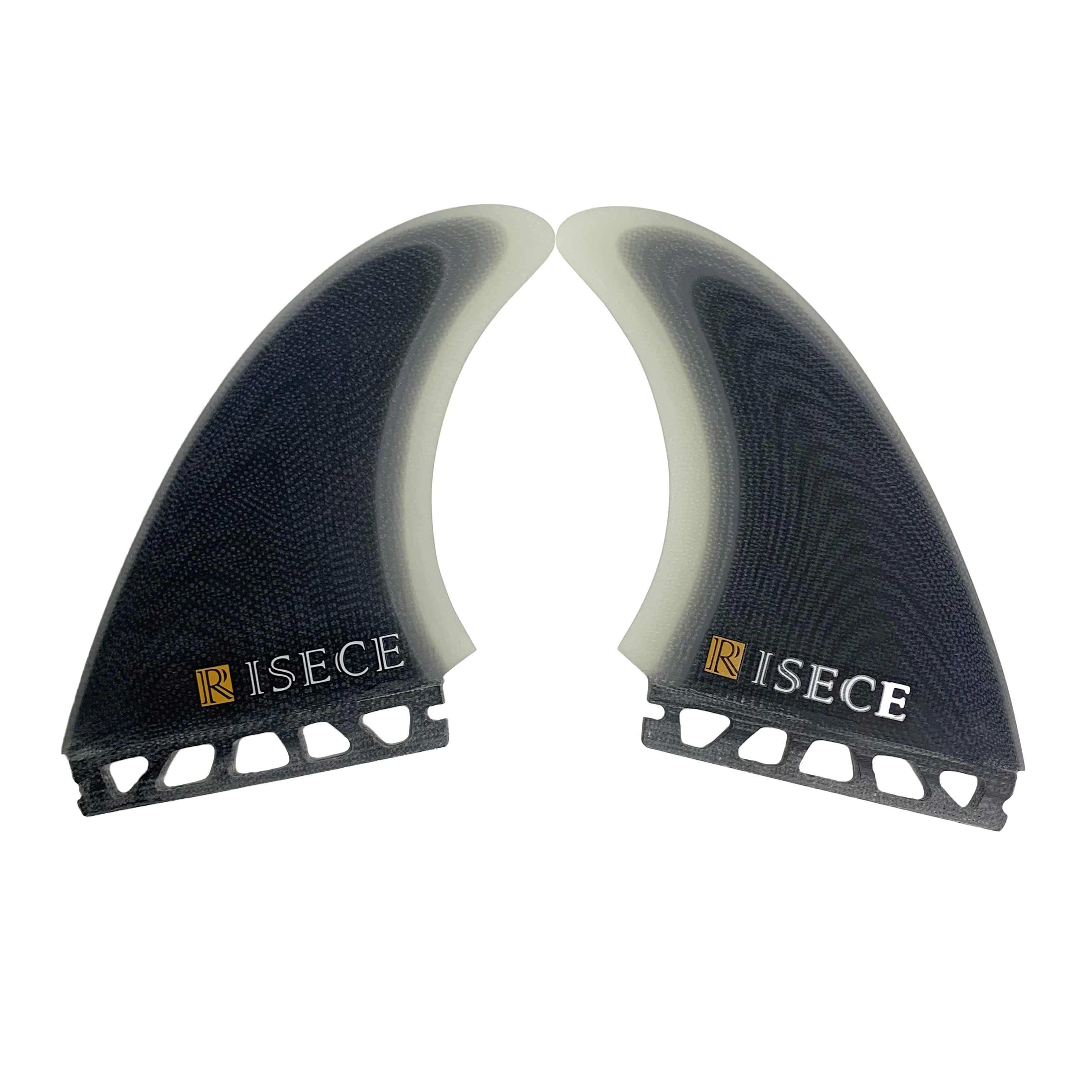 RISECE FCS II GFK Fiberglass TWINNIE Fin 3 Color Black/Gray/Clear Glass Fiber Twin Fins Single Tab Twin Fin 2PCS Set for Surf