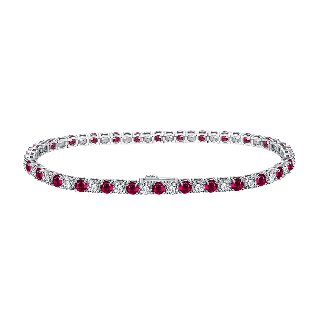 

SB138 RINNTIN Bracelets Silver Jewelry 925 Sterling Round Diamond Cubic Zirconia Clear&Ruby CZ Bracelet Gift