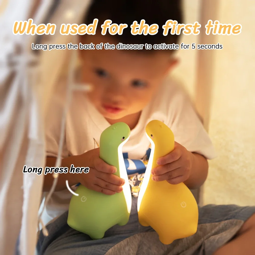 Luce notturna a forma di dinosauro ricaricabile tramite USB per bambini: lampada LED morbida per asilo nido e alimentazione