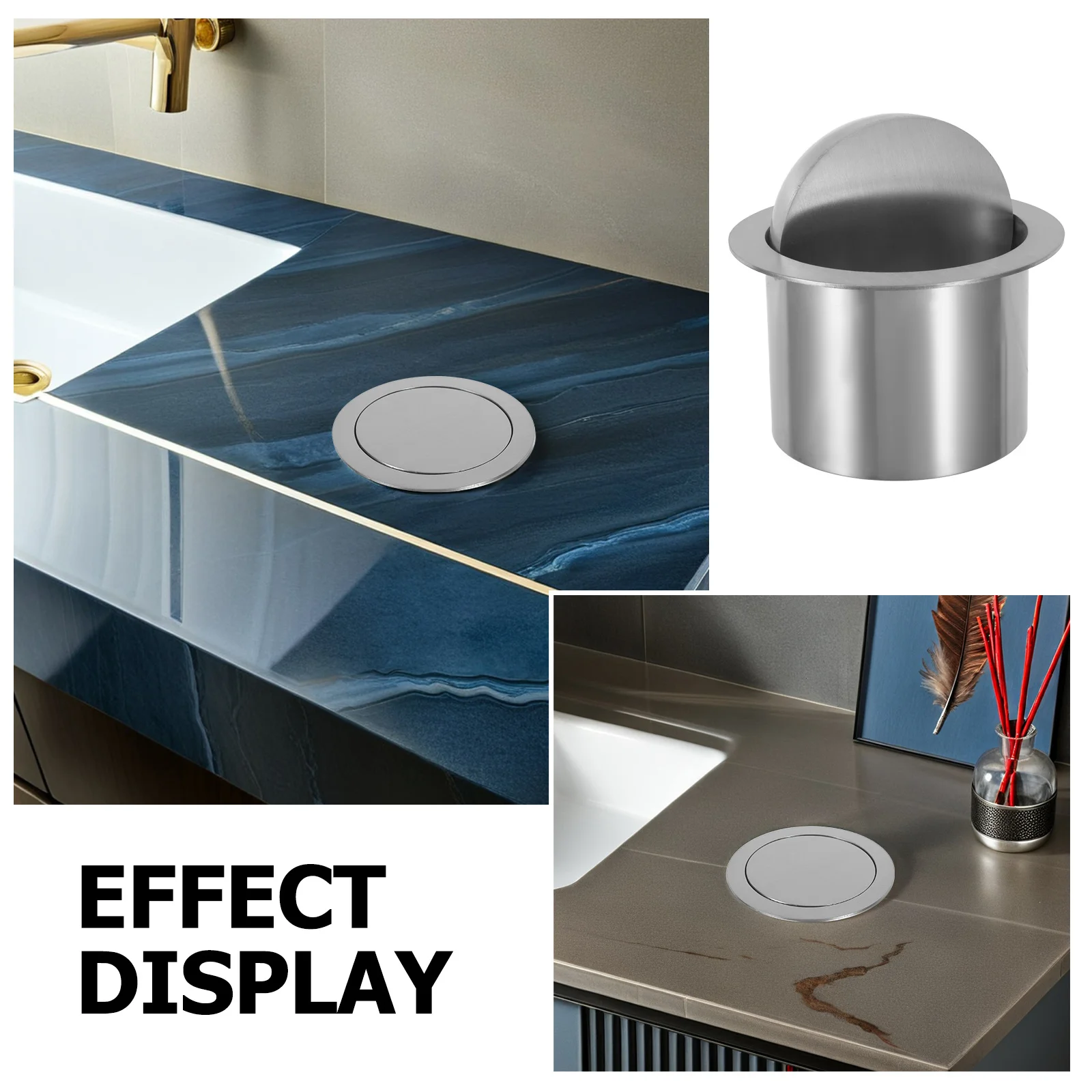 

Countertop Embedded Trash Lid 13Cm Flip Stainless Steel Built-in Trash Can Lid Kitchen Bathroom Recessed Waste Cover