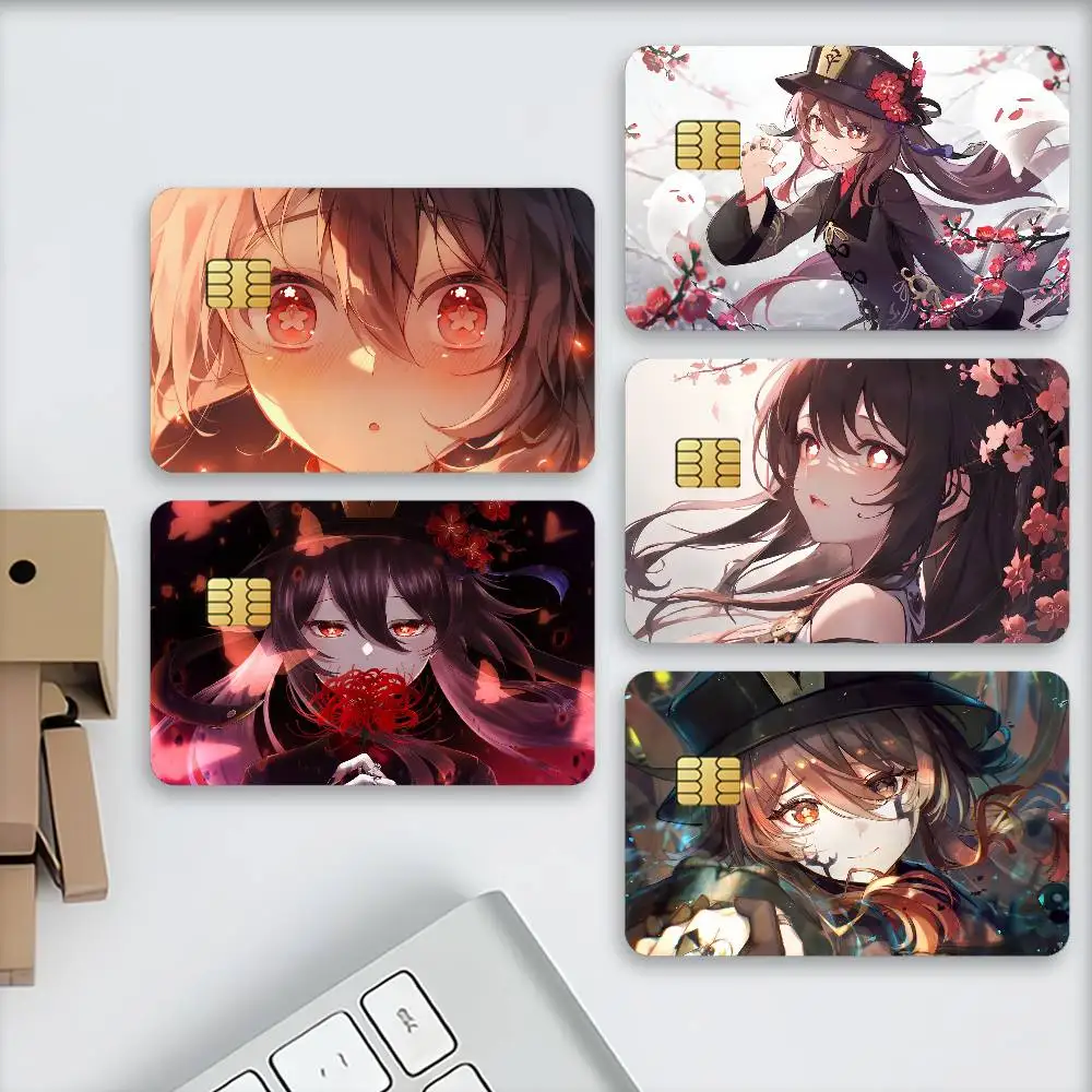 Genshin Impact Hu Tao Credit Decorative Card Stickers Suitable For Bank Cards Metro Transit Anti-scratch Gift 4PCS