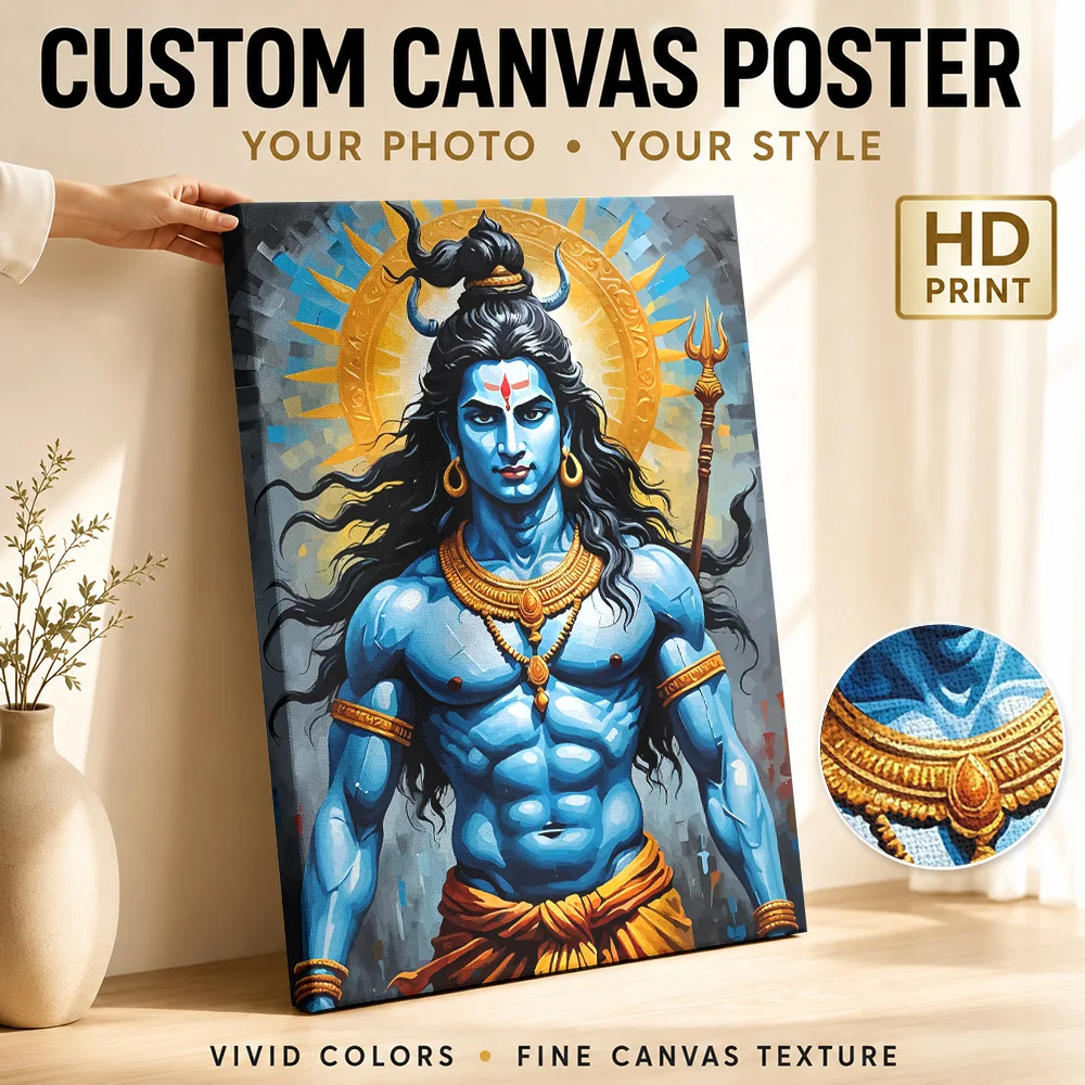 Lord Shiva Painting Framed Canvas Poster Customized Photo Modern Aesthetic Wall Paintings Decoration for Bedroom Ready to Hang