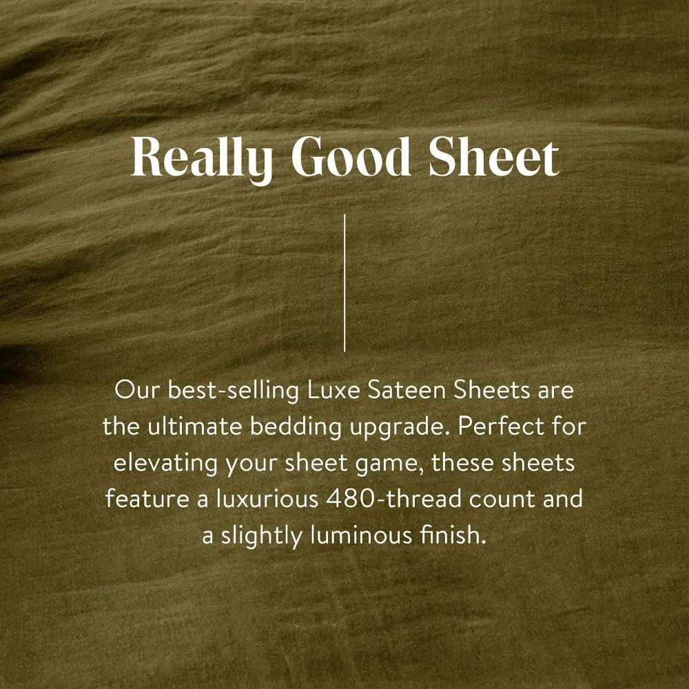 Luxury Sateen 4 Piece Sheet Set - 100% Cotton, Queen Size in Cream - 1 Fitted Sheet, 1 Flat Sheet, 2 Pillowcases