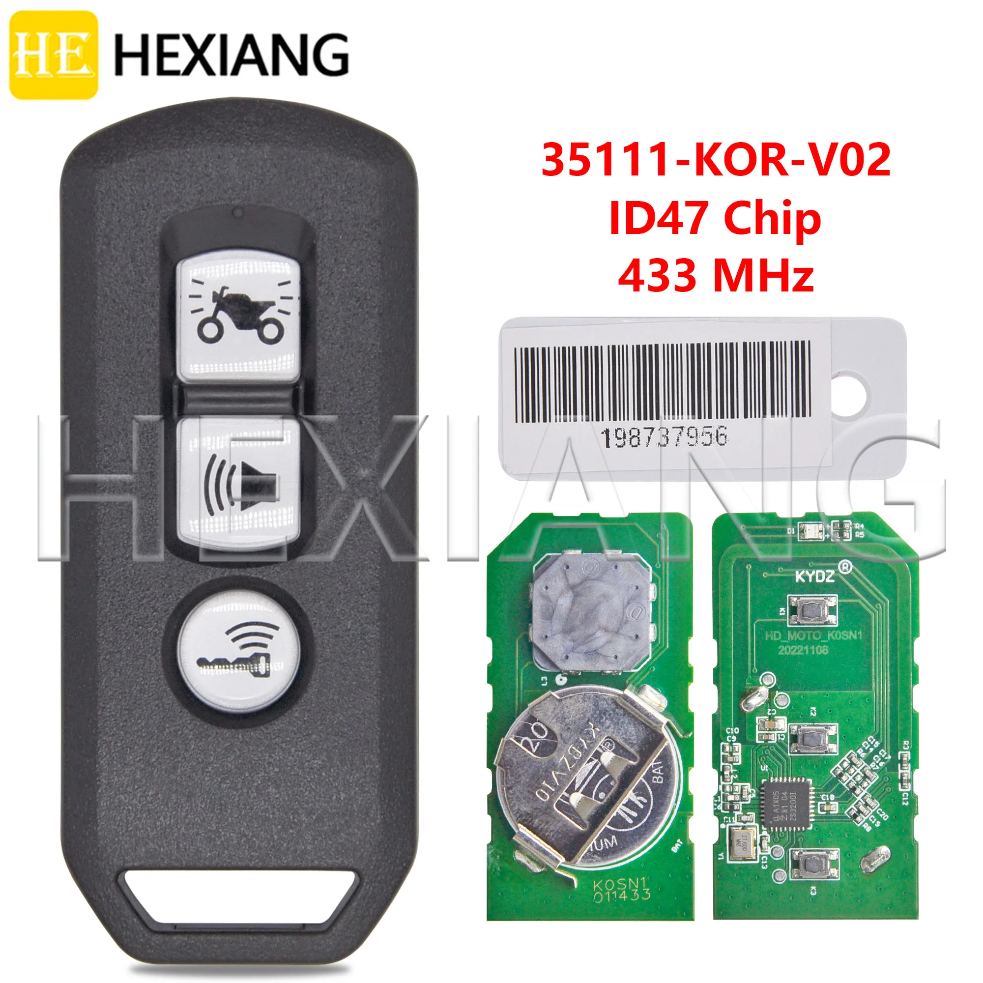 HE 35111-KOR-V2 ID47 Chip 433MHz Motorcycle Remote Key With Code For Honda PCX150 PCX160 AVD150 Forza 350 NSS350