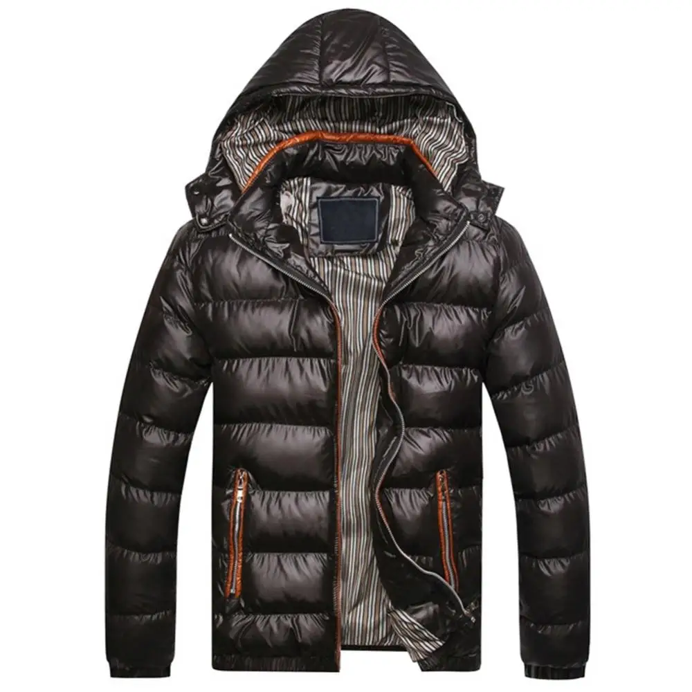 Winter Warm jackets for men Solid Color Hooded Long Sleeve Zip Up Pocket Down Quilted Coat ​erkek mont куртка зимняя мужская