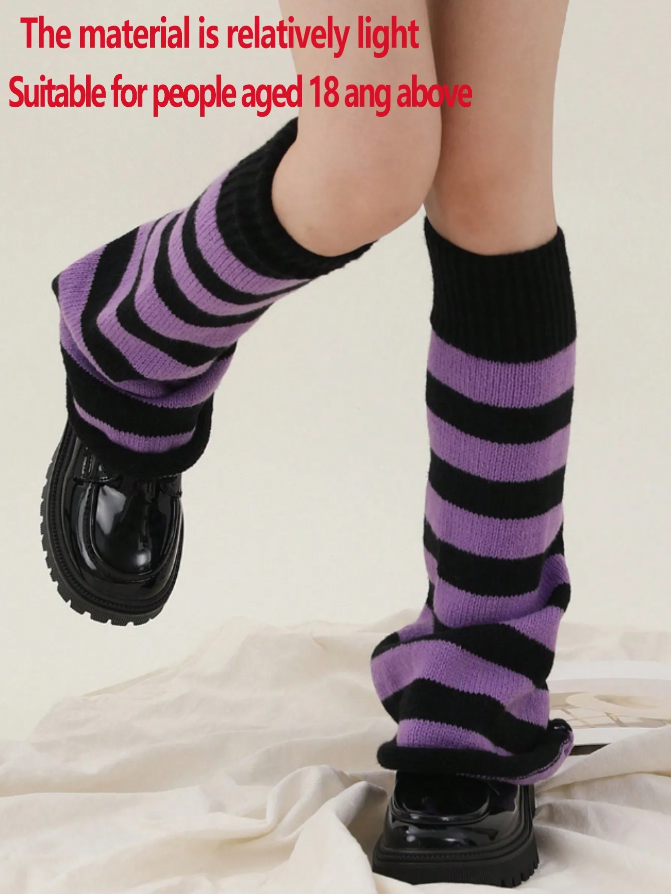 

Purple Black Striped Thigh High Leg Warmers Knitted Flared Over Knee Socks for Y2K Daily Wear