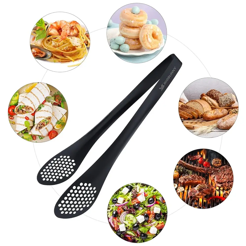 Pinças de buffet de aço inoxidável - Pinça de comida de cozinha resistente para cozinhar e servir (Bla - Pinças de servir de 11"")