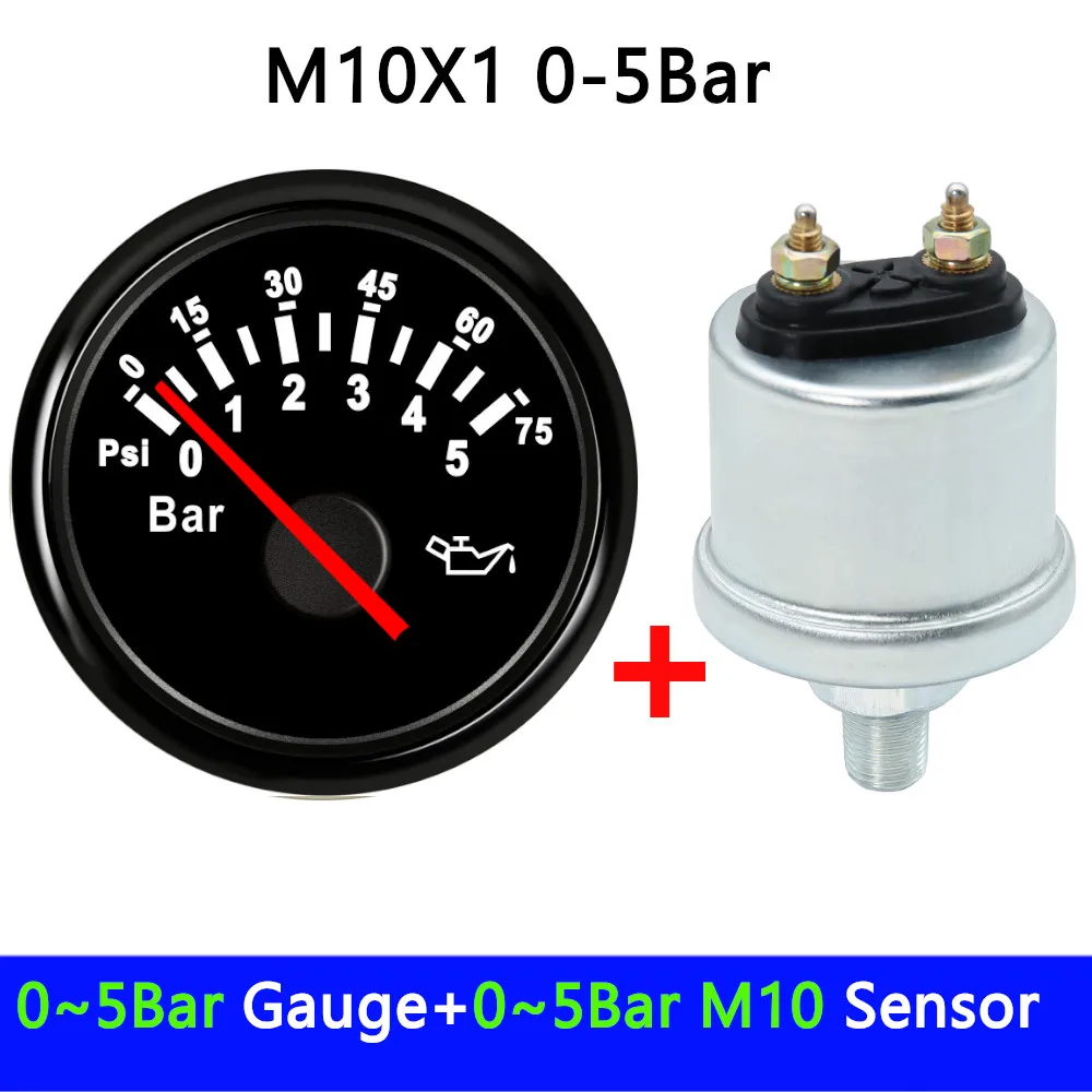 Kundenspezifischer 0 bis 10 Balken 1/8 NPT Öldrucksensor Dieselgeneratorteile 10 mm Crew Plug Passender 52 mm Öldruckmesser + Sensorsatz