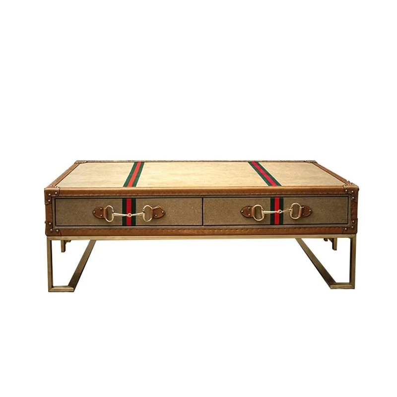 Nordic Industrial Style Retro Coffee Table Antique Leather Case Old All Handmade Fabric Tea Table