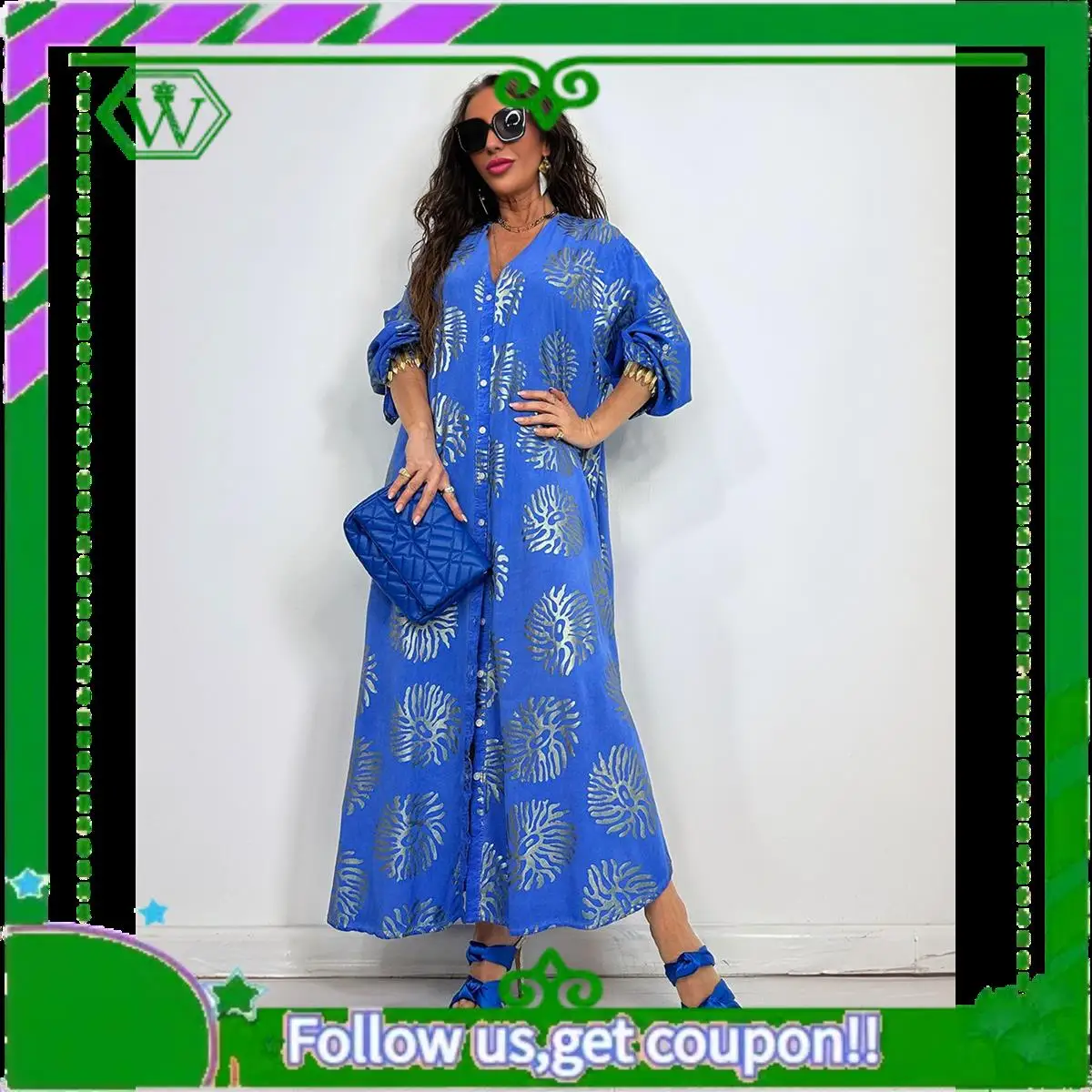 A18P-Abito Boho da donna con stampa floreale, spacco laterale, profondo scollo a V, maniche corte, maxi abito a trapezio, maxi abiti fluidi