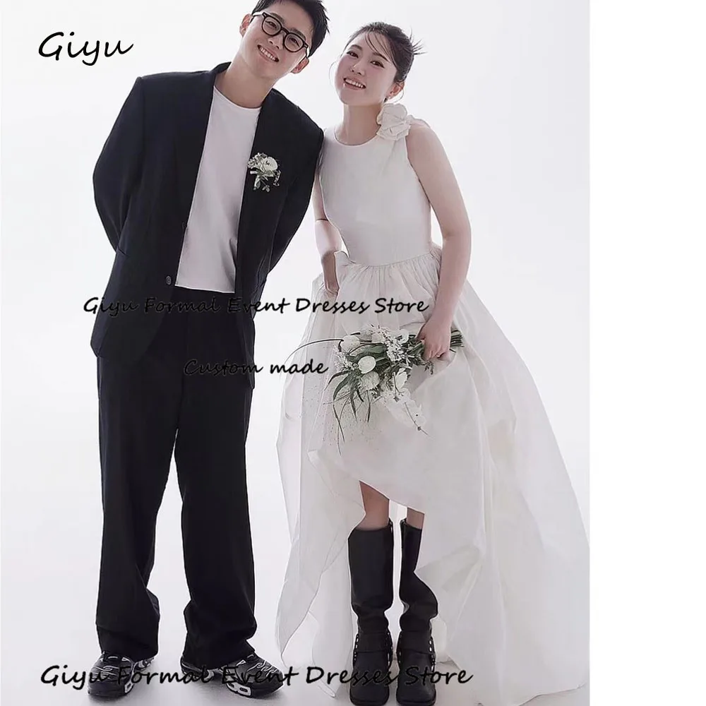 

Giyu Simple A-line Korea Wedding Dress Photo Shoot 3D Followers O-Neck Floor-Length Vestidos Novias Boda Bridal Gown