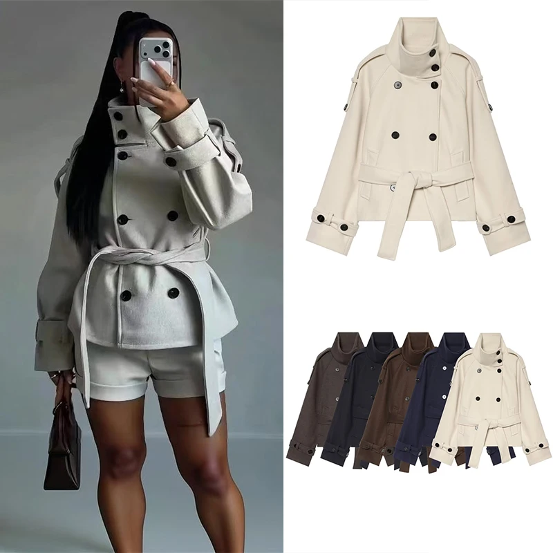 Guobioziy Women's Double-Breasted Soft Jacket 2026 Spring-Autumn Model European Casual Fashion Retro Daily Street Old MoneyStyle