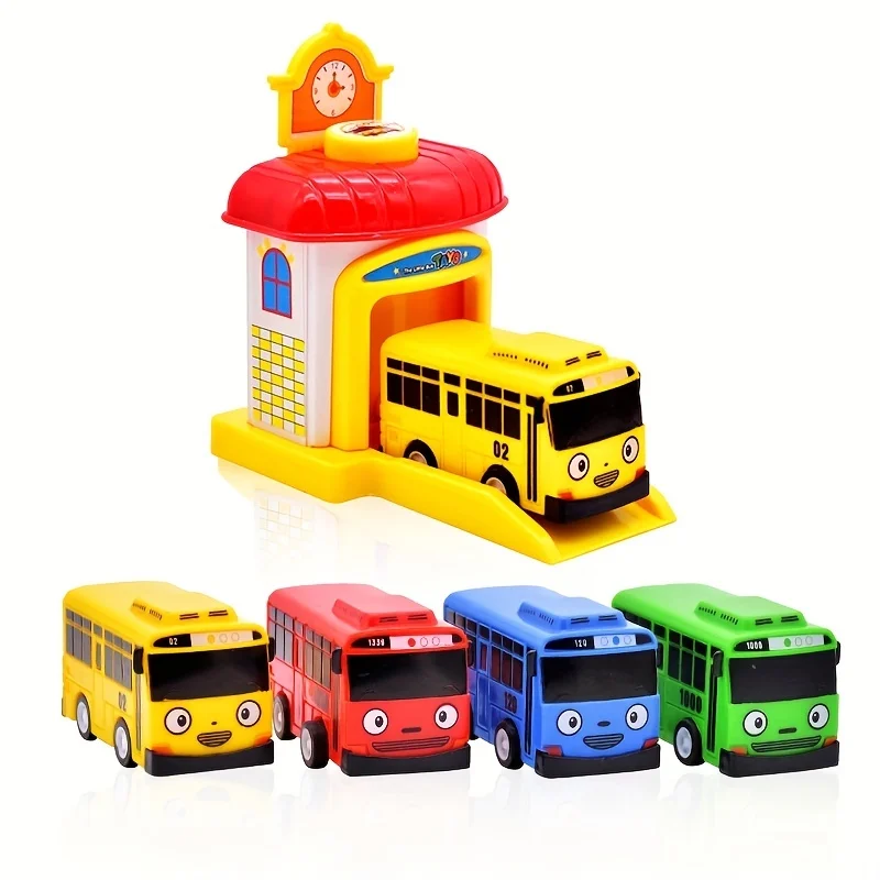

1 or 4pc Korean Tayo Little Bus Pull Back Sliding Bus with Opening Doors and Ejecting Feature Toy Set Christmas Present for kids