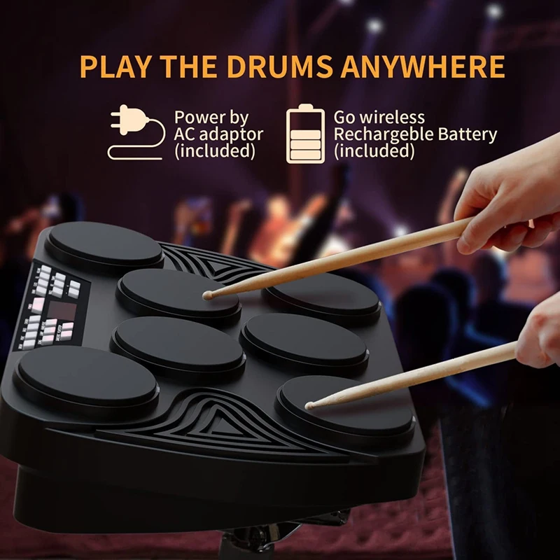 Electronic Drum Compact Size USB Foldable Silicon Drums Set Digital Drum Kit 7-In-1 Portable Electronic Drum Kit US Plug