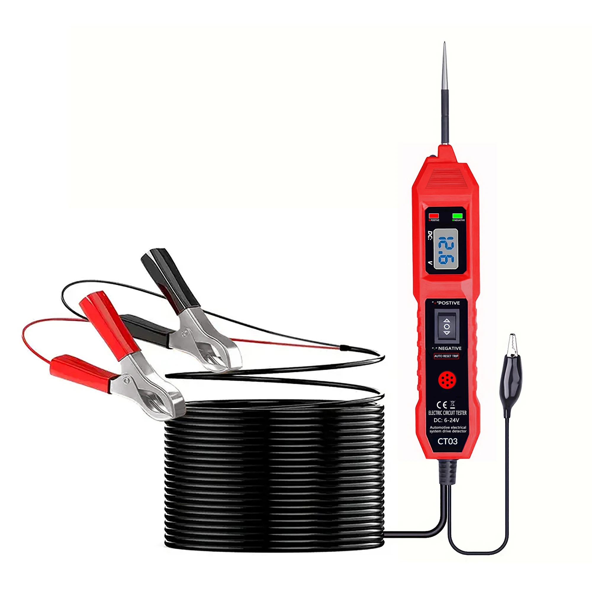 Comprobador de Circuitos Automotrices - Voltaje de 6 a 24 V, Pantalla LED y Notificación por Zumbador, Multifuncional y Duradero, Verde