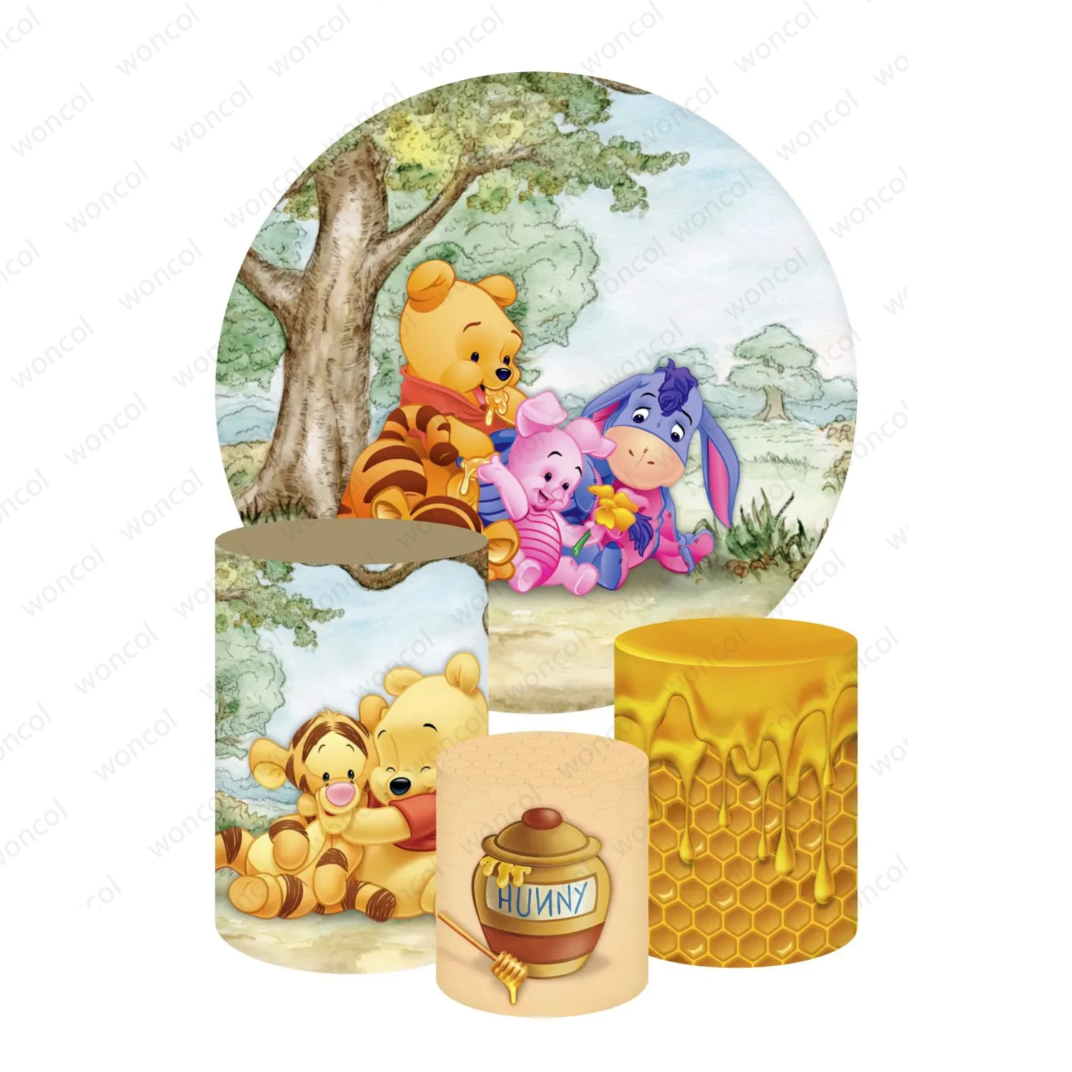 Winnie The Pooh Round Cover Baby Piglet Eeyore Circle Backdrop Baby Pooh Tigger Cylinder Cover Child Birthday Baby Shower Props