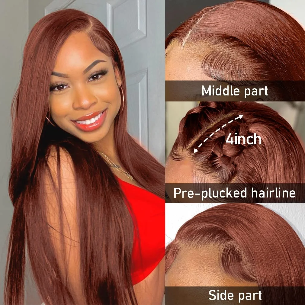 Reddish Brown 13x4 13x6 Hd Lace Frontal Wigs Human Hair Brazilian  Pre Plucked Straight Lace Front Wig 4x4 5x5 Lace Closure Wigs